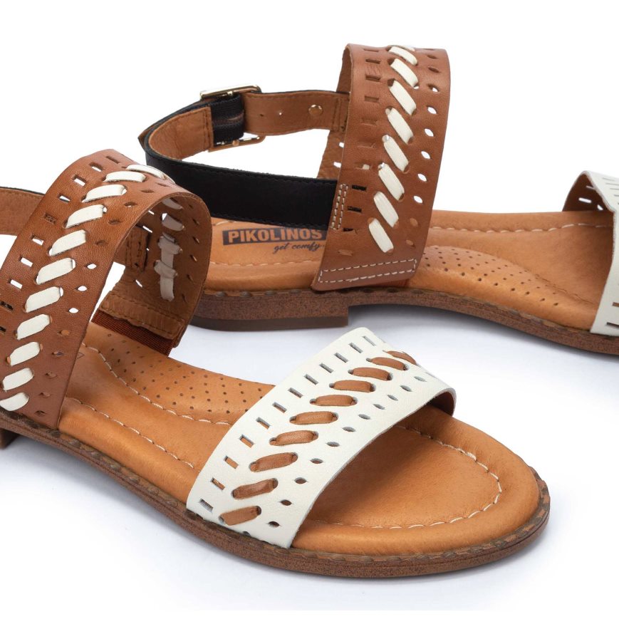 Women's Pikolinos ALGAR Flat Sandals Brown / White | NZ I29301A